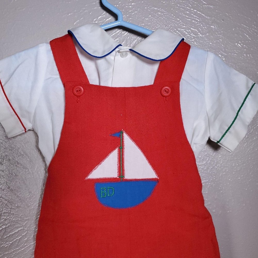vintage nautical boat applique overall and top set - Picture 2 of 7